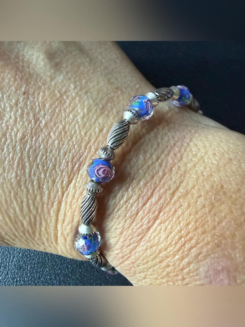 Alex and Ani (+) Energy Blue and Silver Tone Beaded Wrap Bracelet Vintage 66